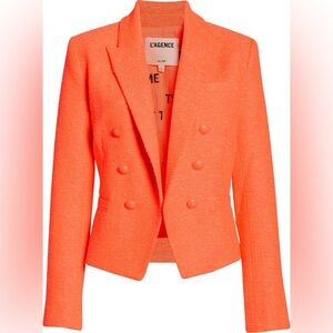 L'AGENCE Double-Breasted Neon Coral/Orange Blazer
